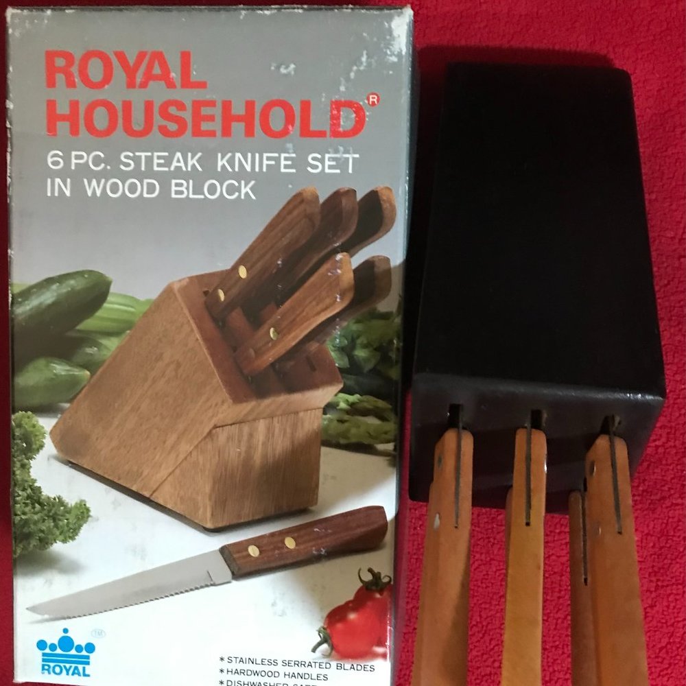 ROYAL HOUSEHOLD 6-PC STEAK KNIFE SET IN WOOD BLOCK # 10007B